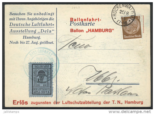 25/AU/1933 Special Postcard Of The Hamburg Aviation Exposition With Cinderella Of 30Pf., Flown On Balloon, Very... - Lettres & Documents