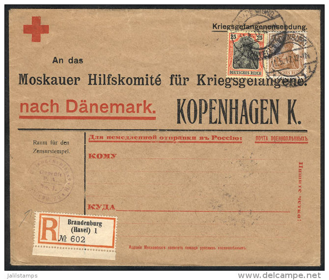 Red Cross Cover That Contained A Letter Of A Prisoner Of War In Brandenburg, Sent By Registered Mail On 11/MAY/1917... - Lettres & Documents