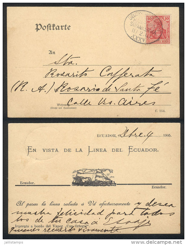 Postcard (printed Aboard The German Ship CAP ORTEGAL) Commemorating The Crossing Of The Equator, Franked With 10pf.... - Briefe U. Dokumente