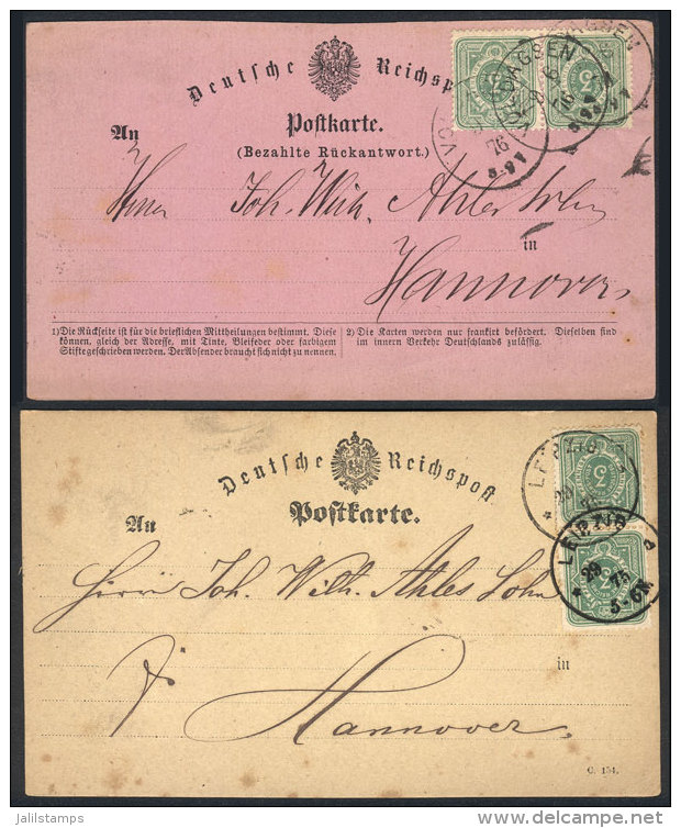 2 Postcards Used In 1875 And 1876, Each Franked By Pair Michel 31, Excellent Quality! - Briefe U. Dokumente