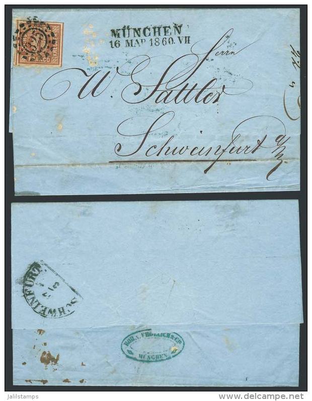 Entire Letter Franked With 6Kr. (Sc.5) With "325" Numeral Cancel, Sent From M&uuml;nchen To Schweinfurt On... - Sonstige & Ohne Zuordnung