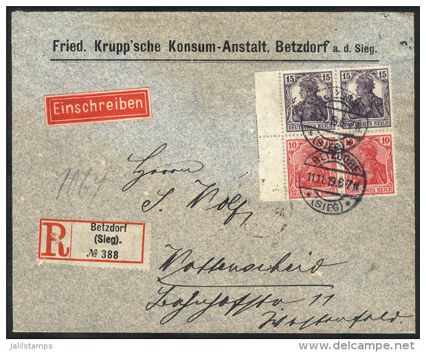 Michel S9 X2, Franking A Registered Cover Sent From Betzdorf On 11/NO/1919, Excellent Quality! - Lettres & Documents