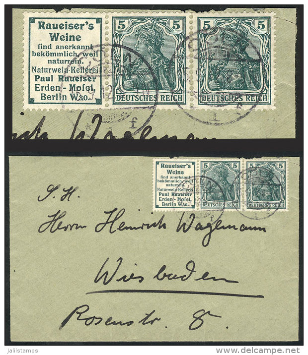 Michel W2.11, 5Pg. Stamp With Label With Advertising For Raueiser's Weine, Franking A Cover Sent From C&ouml;ln To... - Briefe U. Dokumente