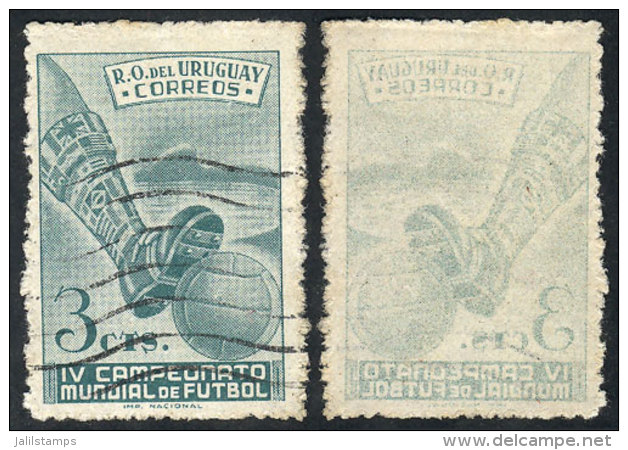 Sc.584, 1951 3c. Football World Cup, Used Example With OFFSET Impression On Back, VF Quality! - Sonstige & Ohne Zuordnung