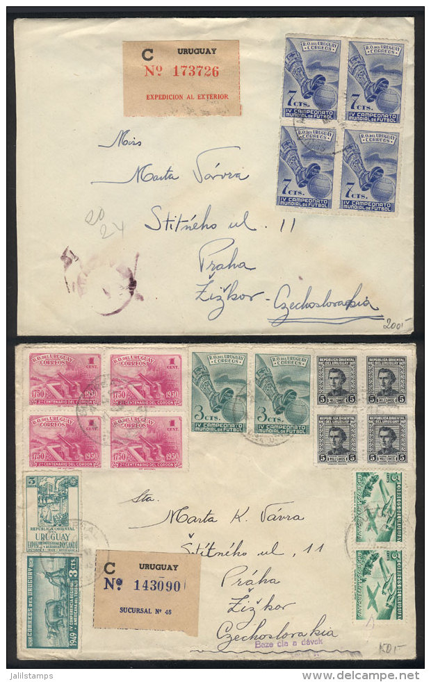 2 Covers Sent To Czechoslovakia In 1951, Franked With Sc.584 Pair + Other Values, And Sc.585 In Block Of 4... - Autres & Non Classés