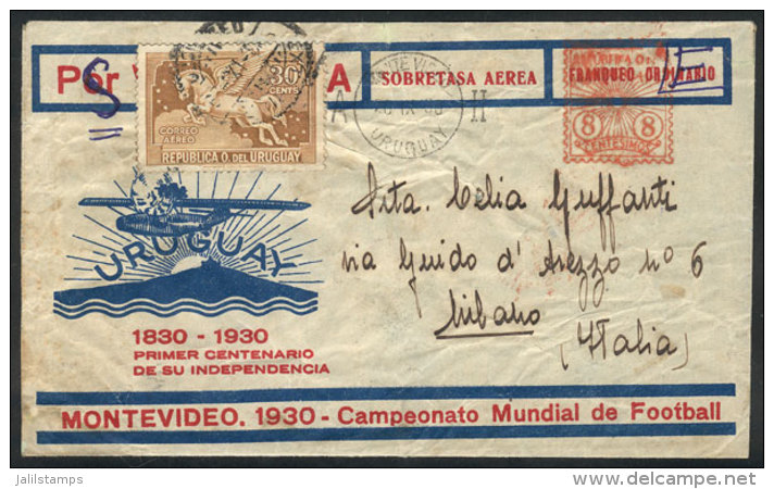 Airmail Cover With Advertising For Football World Cup Of Montevideo, Franked With 30c. (THE STAMP WAS CHANGED, It... - Sonstige & Ohne Zuordnung