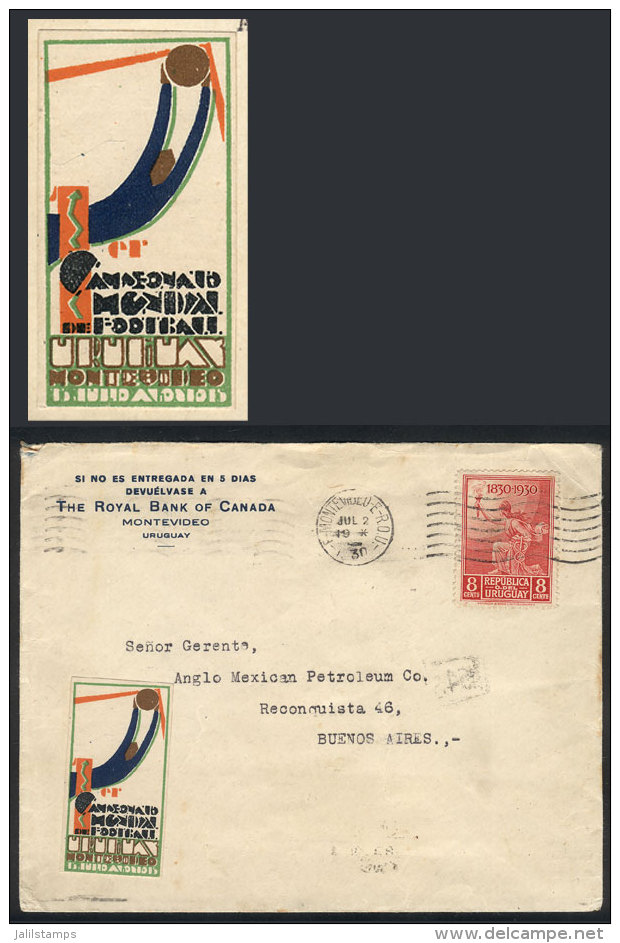 Cover Sent From Montevideo To Buenos Aires On 2/JUL/1930, With Postage Along A Cinderella Topic First Fooball World... - Autres & Non Classés