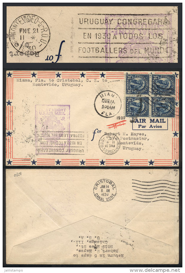 Airmail Cover Sent From USA To Montevideo On 11/JA/1930 (first Flight Canal Zone - Ururuguay), On Arrival It... - Sonstige & Ohne Zuordnung