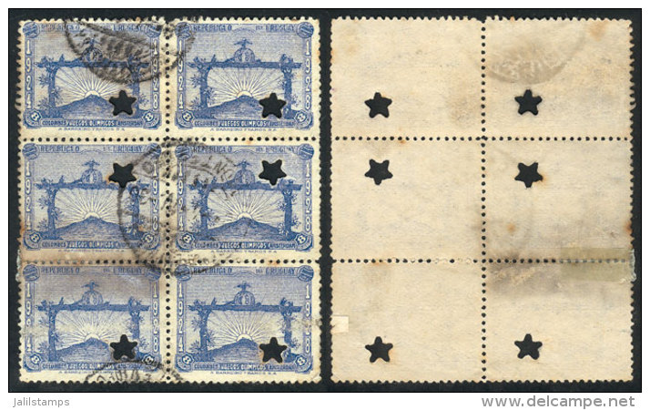 Sc.390, 1928 8c. Olympic Football Winners, Block Of 6 With Punch Hole For Official Use (star), With Some Defects,... - Sonstige & Ohne Zuordnung