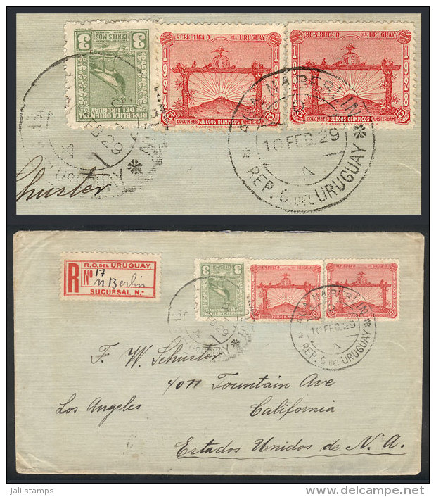 Registered Cover Sent From AGENCIA NUEVA BERLIN To USA On 10/FE/1929, Franked By Sc.389 X2 (football) + Another... - Autres & Non Classés