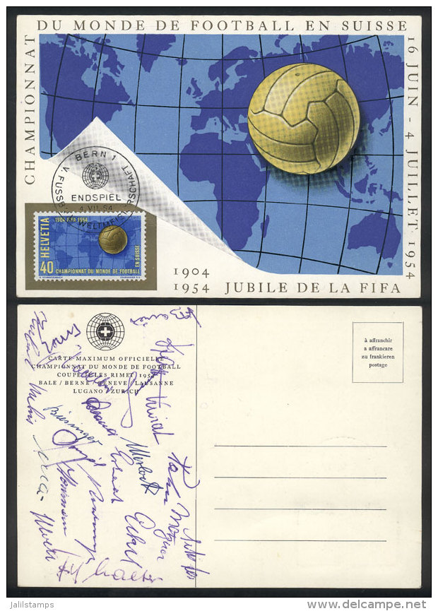 Special Postcard Of The 1954 Football World Cup, Signed On Back By All The Players Of The German Team, World Champions O - Sonstige & Ohne Zuordnung