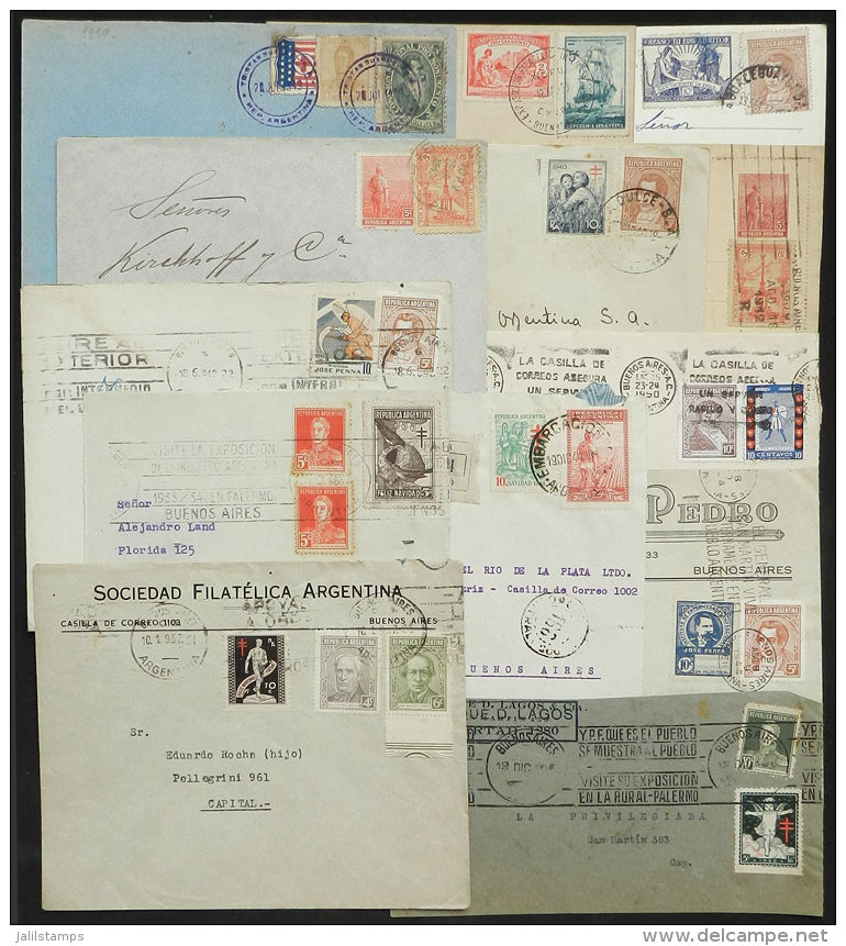 11 Used Covers Or Cards + 2 Fronts, All With Cinderellas Along Their Postages, Very Nice And Interesting, Low... - Autres & Non Classés