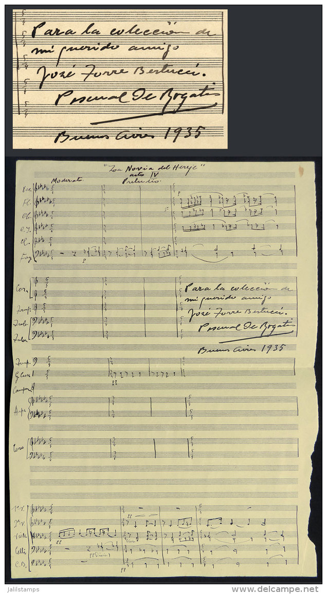 DE ROGATIS, PASCUAL: Musician, Violinist, Composer, Original Sheet Music Of His Work "La Novia Del Hereje" (act IV,... - Autres & Non Classés