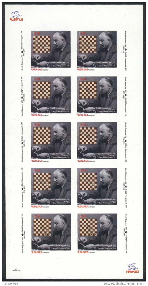 Sc.839, 2010 Henrik Kasparyan, CHESS, Sheet Of 10 IMPERFORATE Values, MNH, Very Rare! - Arménie