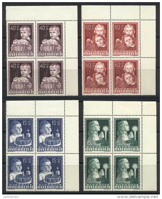 Sc.B260/B263, 1949 Children, Complete Set Of 4 Values In Corner Blocks Of 4, Never Hinged, Excellent Quality,... - Autres & Non Classés