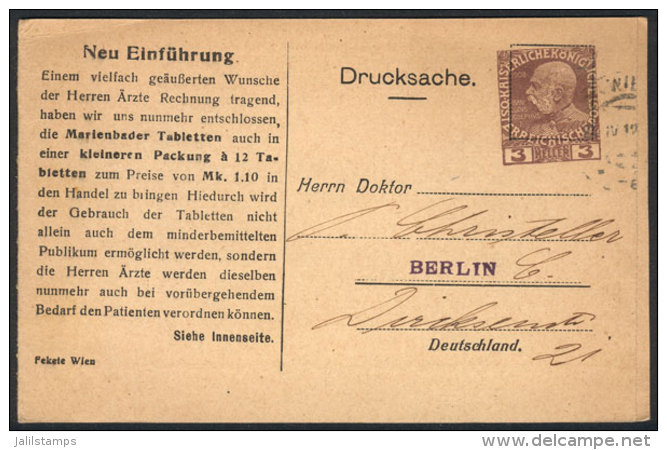 Private Postal Card Advertising The "Marienbader Tabletten", With Imprinted 3H. Chestnut Stamp (printed Matter... - Autres & Non Classés