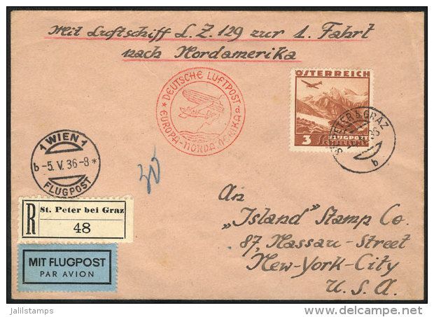 4/MAY/1936 Graz - New York, Registered Cover With Nice Postage Of 3S., Excellent Quality! - Autres & Non Classés