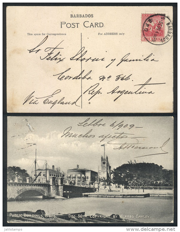 PC With View Of "Public Buildings, Barbados", Sent To Argentina On 9/SE/1904, Excellent Quality, Very Rare... - Barbados (1966-...)