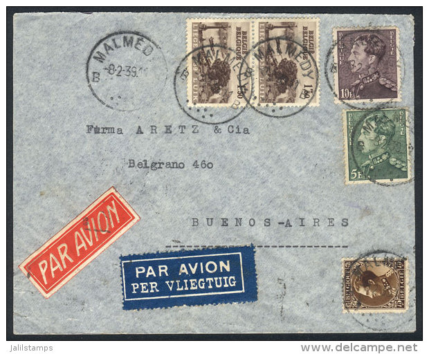 Airmail Cover Franked 18.75Fr., Sent From Malmedy To Argentina On 2/AUG/1939, VF Quality! - Autres & Non Classés