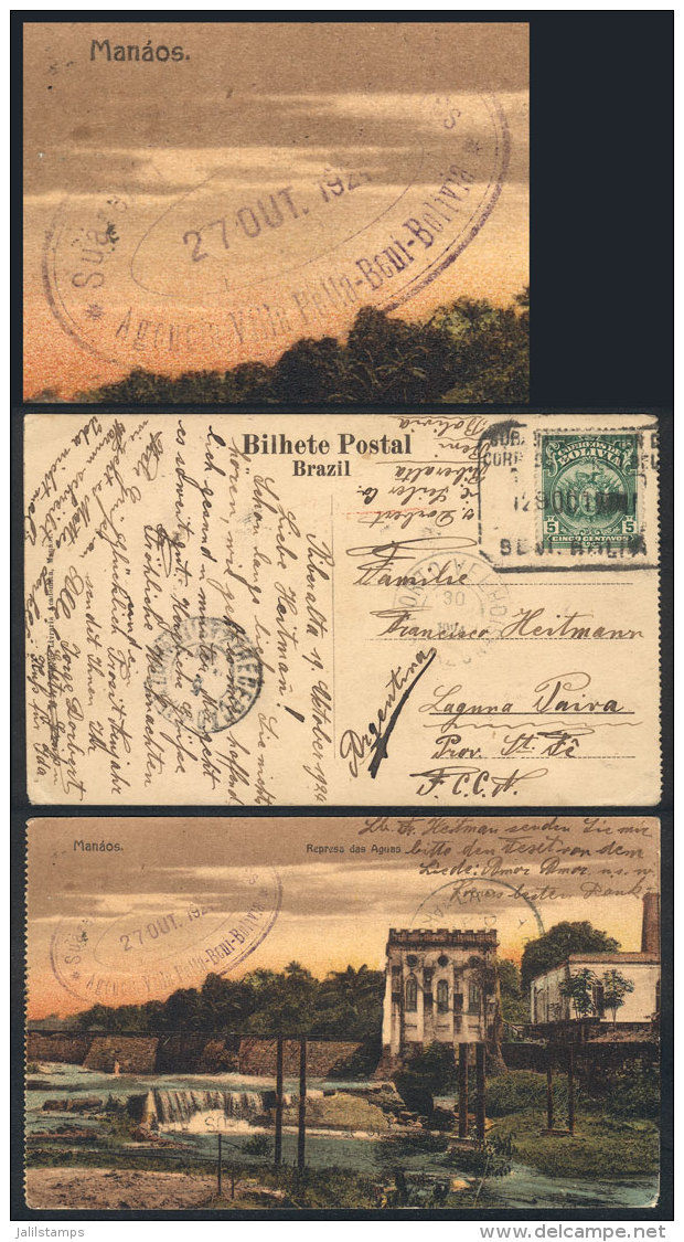 2 Postcards Sent In 1924 From RIBERALTA (Beni, In The Frontier With Brazil), To Argentina, Via Brazil (Porto... - Bolivie