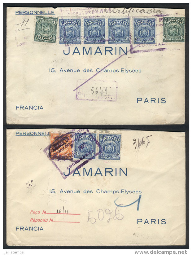 2 Registered Covers Sent To France In 1926 And 1927, With Interesting Frankings, VF Quality! - Bolivia