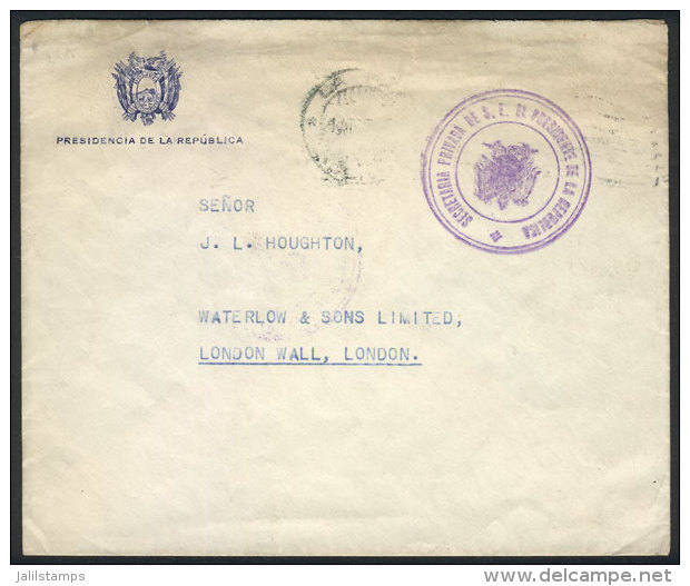 Cover With Header Of "Presidencia De La Rep&uacute;blica", Sent To London With Postal Franchise (circa 1940), Very... - Bolivien