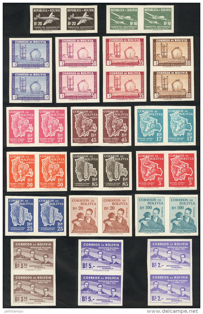 18 Different Imperforate Pairs, Very Thematic: Oil Refinery, Airplane, Map, Economy Etc. All MNH And Of Excellent... - Bolivia