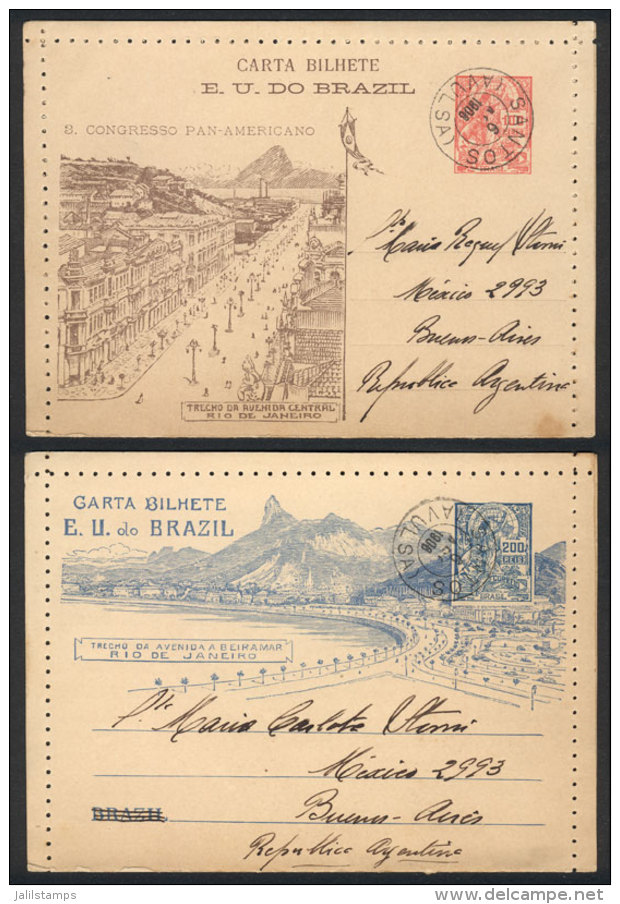 5 Old Postal Stationeries Sent To Argentina, 2 Of Them Illustrated With Nice Views Of Rio De Janeiro, VF Quality! - Entiers Postaux