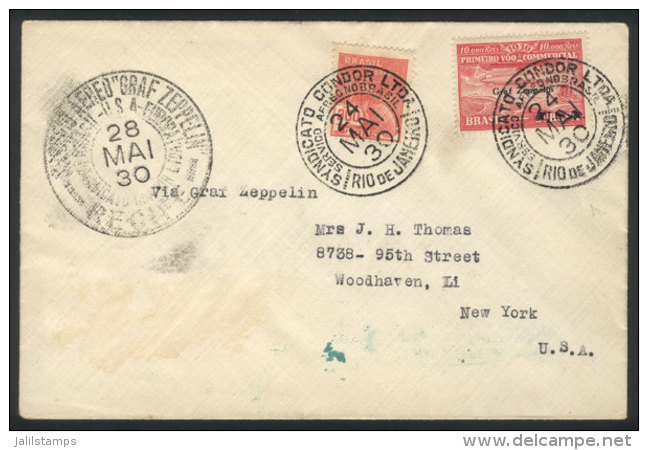 24/MAY/1930 RIO DE JANEIRO - New York, By ZEPPELIN: Cover With Special Overprinted Stamp Of 10000R (Sc.4CL)+... - Autres & Non Classés