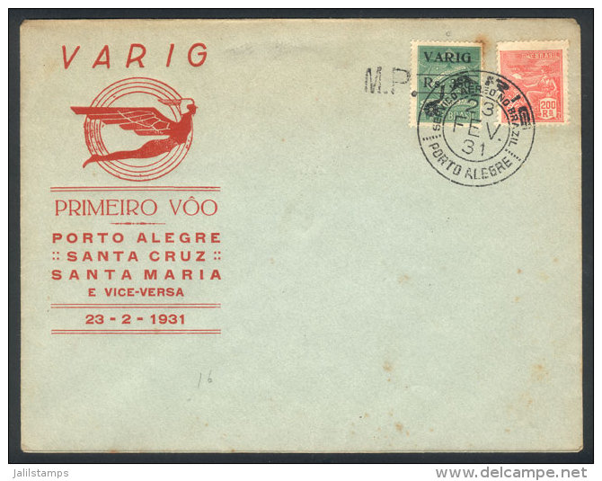 23/FE/1931 PORTO ALEGRE - SANTA CRUZ: First Flight By VARIG, Arrival Backstamp, Special Cacheted Cover, Very... - Sonstige & Ohne Zuordnung