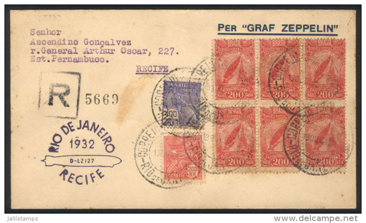 ZEPPELIN: Registered Cover Sent From Rio De Janeiro To Pernambuco On 13/NO/1932, Arrival Backstamp, Very Fine... - Autres & Non Classés