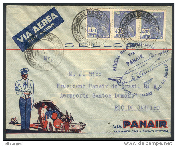 14/JA/1939 POCOS DE CALDAS - Rio De Janeiro: First Air Mail Service By PANAIR, Arrival Backstamp, Excellent... - Autres & Non Classés