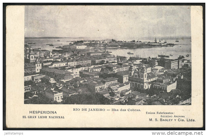 RIO DE JANEIRO: Rare Postcard With View Of "Ilha Das Cobras", Advertising For The Argentine Co. BAGLEY,... - Autres & Non Classés