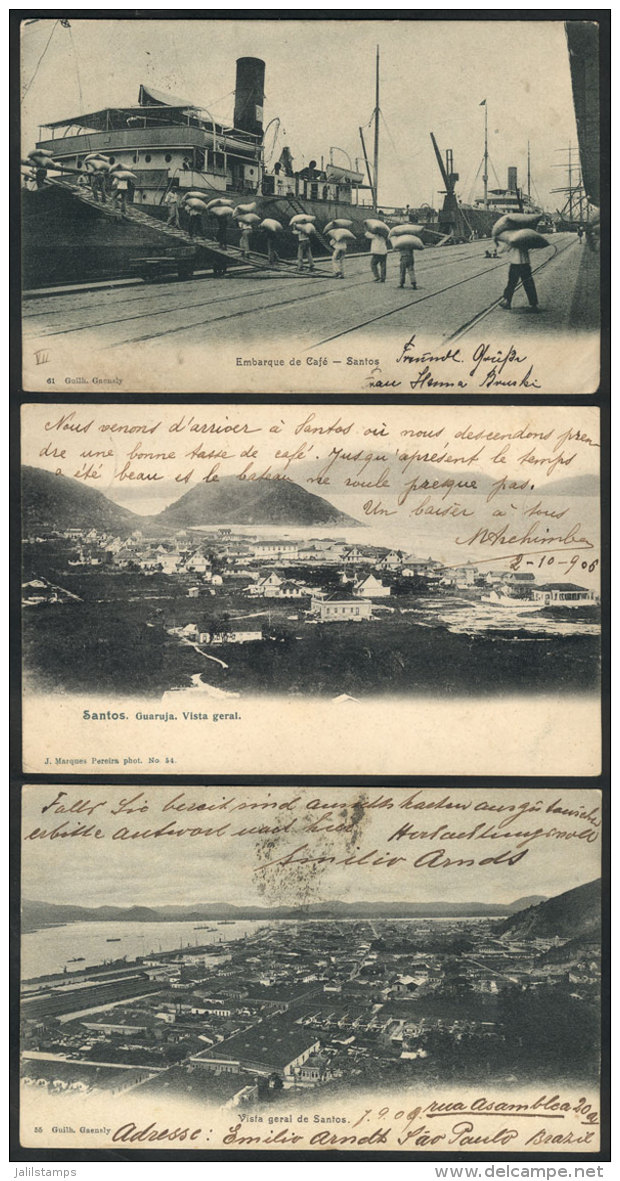 SANTOS: 3 Old Postcards With Very Good Views, Used Between 1906 And 1909, Edited By Gaensly (2) And J. Marques... - Autres & Non Classés
