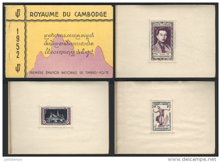 Yvert 1/3, 1952 Anniversary Of The First Postal Issue, Booklet With 3 Panes, Each One With The Protecting Glassine... - Cambodge