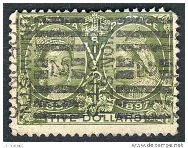 Sc.65, 1897 Diamond Jubilee Of Queen Victoria 5$ Olive Green, Used, With Thin On Back In The Hinge Area, Good... - Autres & Non Classés