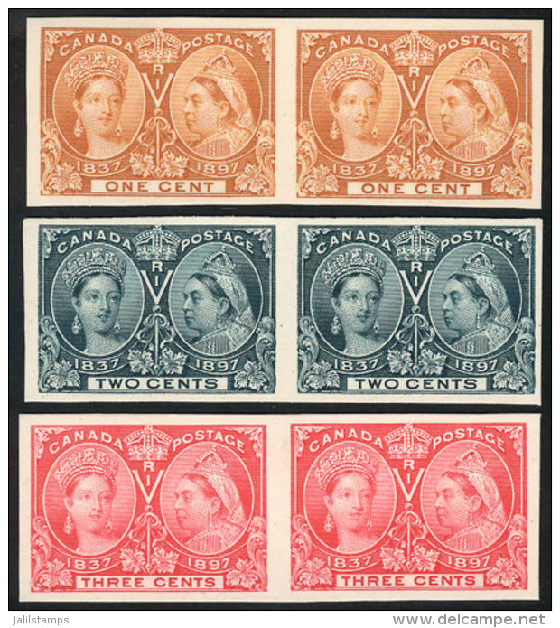 Sc.51/53, 1897 1c., 2c. And 3c., COLOR PROOFS Printed On Thin Card, 3 Imperforate Pairs In The Issued Colors,... - Autres & Non Classés