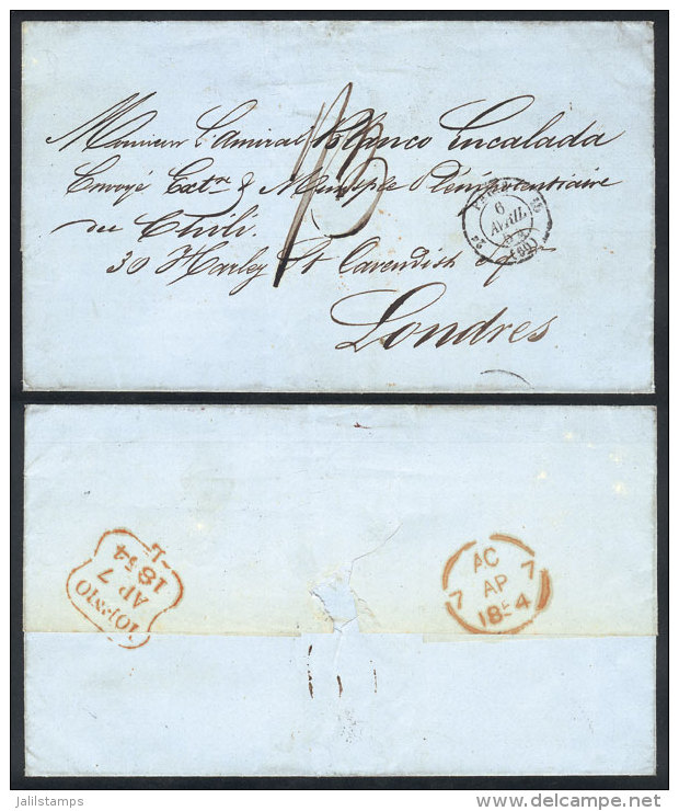 Folded Cover Sent To Minister Blanco Encalada In London In MAR/1854, With Paris Transit Mark Of 6/AP And Arrival... - Chili