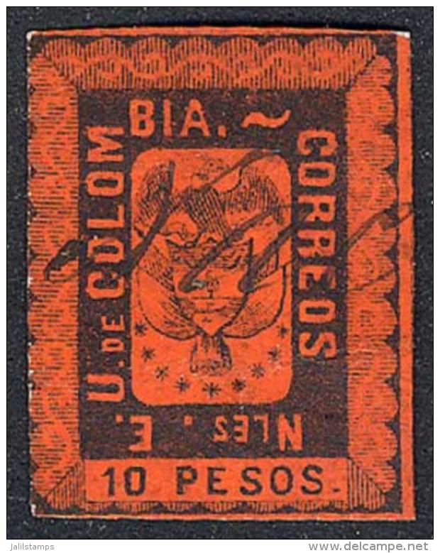 Sc.52, 1866 10P. Pen Cancelled, Fine Quality, Rare, Catalog Value US$200. - Colombie