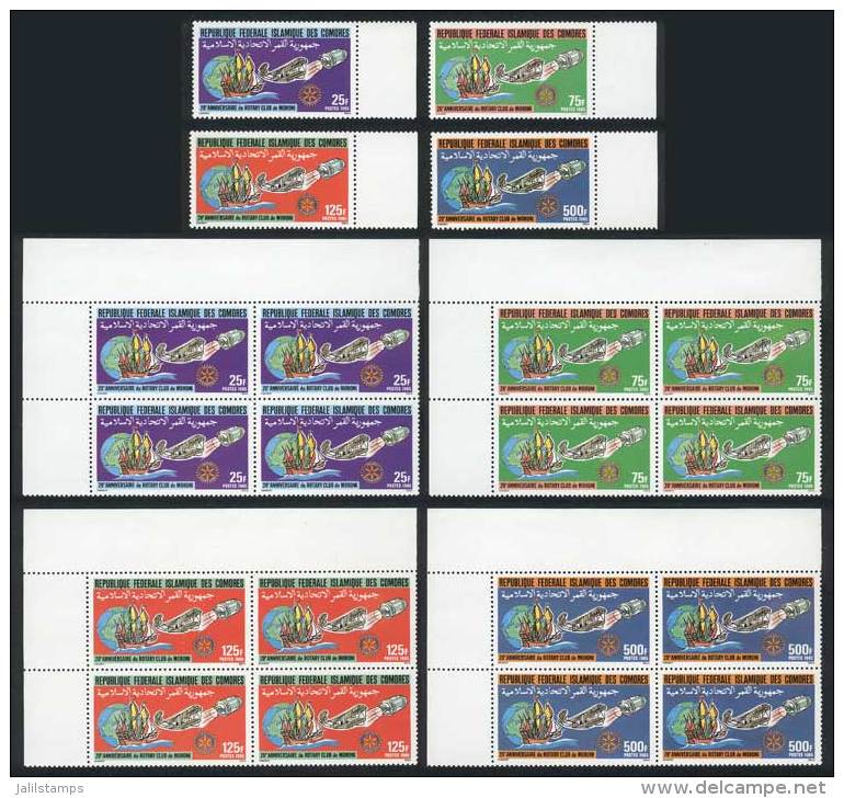 Sc.619/22, 1985 Rotary, Ships, Airplanes, Satellites, Compl. Set Of 4 Values + Sheet Corner Blocks Of 4, VF! - Comores (1975-...)