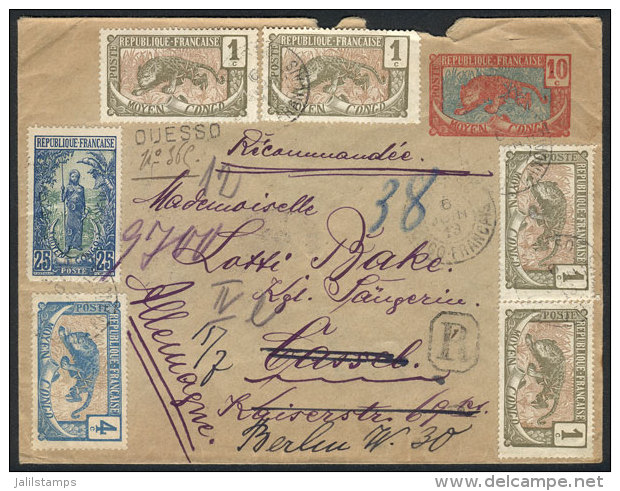 10c. Postal Cover (PS) + Scott 1 X5 + 2 Strip Of 3 + 4 + 10, Sent Registered From QUESSO To Germany On 6/JUN/1913,... - Autres & Non Classés