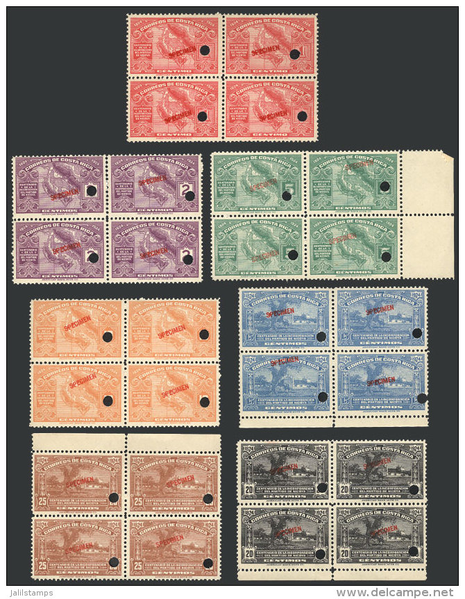Sc.129/135, 1924 Centenary Of Annexation Of Province Of Guanacaste, Set Of 7 Blocks Of 4 With SPECIMEN Overprint... - Costa Rica