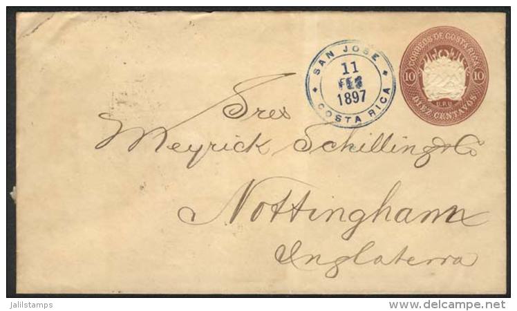 10c. Stationery Envelope Sent From San Jos&eacute; To England On 11/FE/1897, VF Quality! - Costa Rica