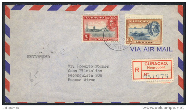 Cover Franked With 65c. Sent By Registered Airmail To Argentina On 20/JUN/1945, VF! - Curaçao, Antilles Neérlandaises, Aruba