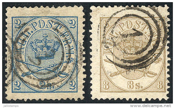 Sc.11 + 14, 1864/8 2s. Blue + 8s. Bistre, Used, VF Quality, Catalog Value US$130 - Autres & Non Classés