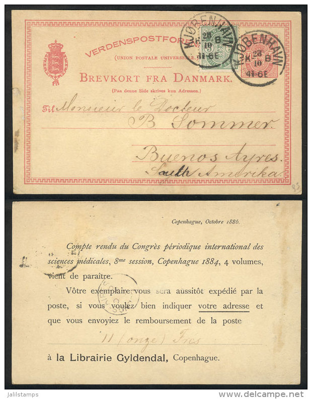 10&ouml;. Postal Card + 5&ouml;. Additional Postage, Sent From Kjobenhavn To Argentina On 23/OC/1886, VF Quality,... - Autres & Non Classés