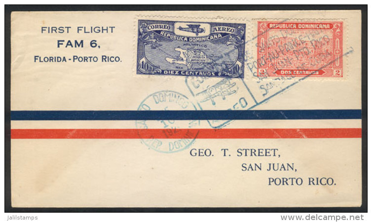 10/JA/1929 Santo Domingo - San Juan, First Flight FAM 6, With Arrival Backstamp, Excellent Quality! - Dominicaine (République)