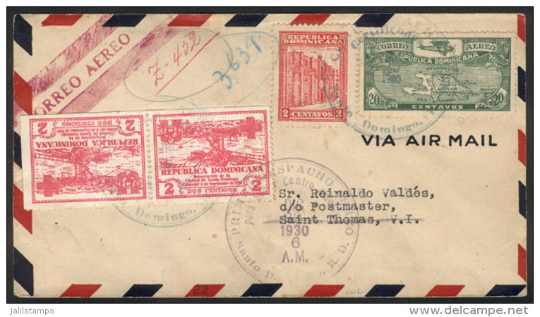 30/DE/1930 Santo Domingo - Saint Thomas (Virgin Islands):  First Flight (unlisted By M&uuml;ller), On Back Arrival... - Dominicaine (République)