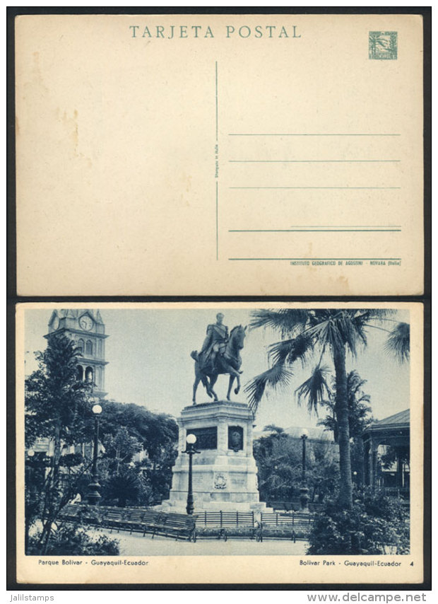 15c. Postal Card (PS) Illustrated On Reverse With View Of Parque Bolivar, Guayaquil, Fine Quality! - Equateur