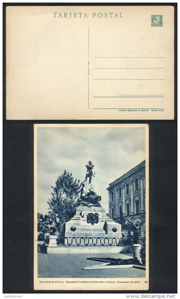 15. Postal Card (PS) Illustrated On Reverse With View Of Monument To Sucre, Guayaquil, VF Quality! - Equateur